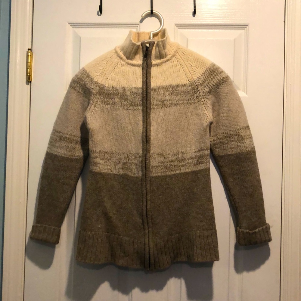 S | Patagonia full zip ombré stripe cardigan sweater 100% lambs wool